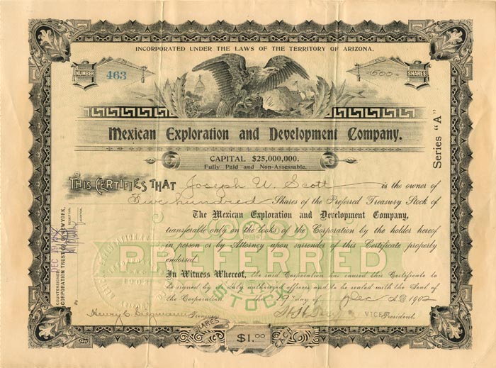 Mexican Exploration and Development Co. - Stock Certificate